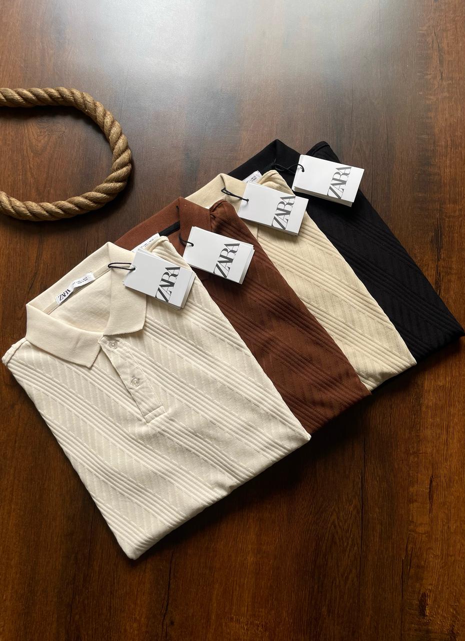 FIRST COPY Zara imported Half Sleeves Collar T-shirt - Image 3