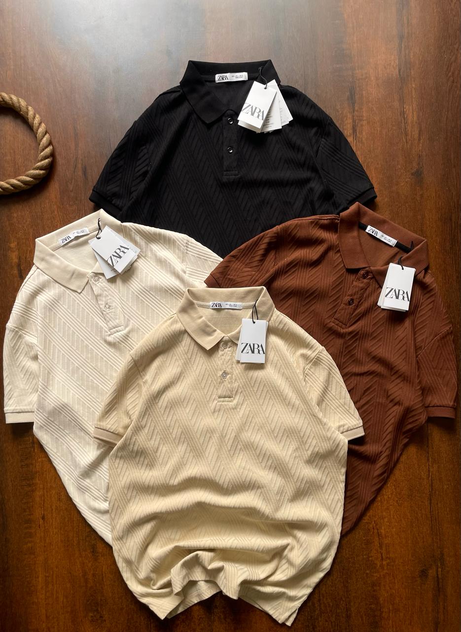 FIRST COPY Zara imported Half Sleeves Collar T-shirt - Image 2