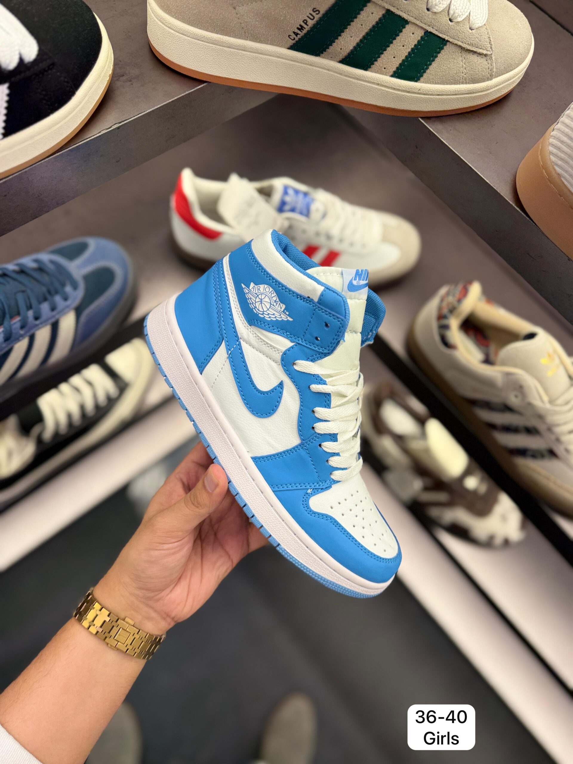 FIRST COPY AIR JORDANS RETRO 1 MID UNIVERSITY MOON BLUE - Image 4