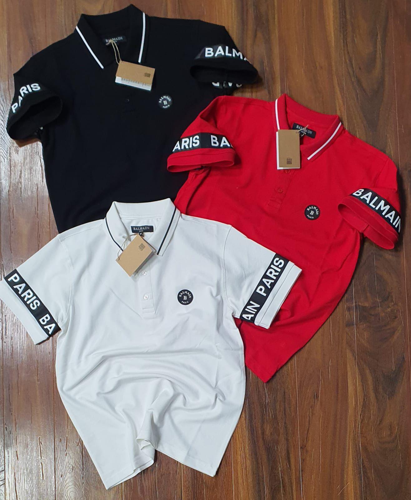 FIRST COPY BALMAIN EXCLUSIVE COTTON LYCRA COLLAR T-SHIRT - Image 3