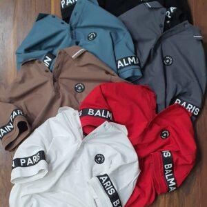 FIRST COPY BALMAIN EXCLUSIVE COTTON LYCRA COLLAR T-SHIRT