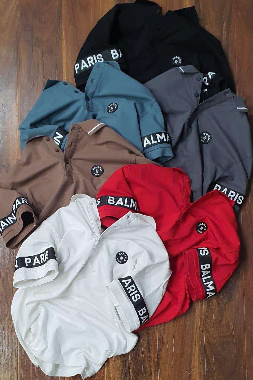 FIRST COPY BALMAIN EXCLUSIVE COTTON LYCRA COLLAR T-SHIRT