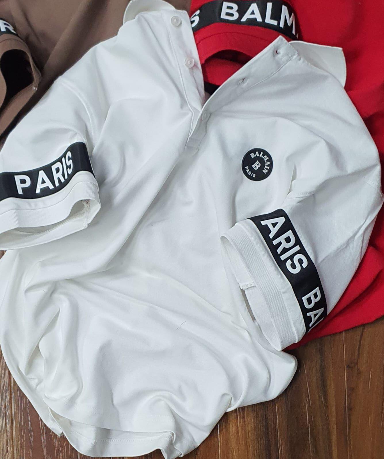 FIRST COPY BALMAIN EXCLUSIVE COTTON LYCRA COLLAR T-SHIRT - Image 4