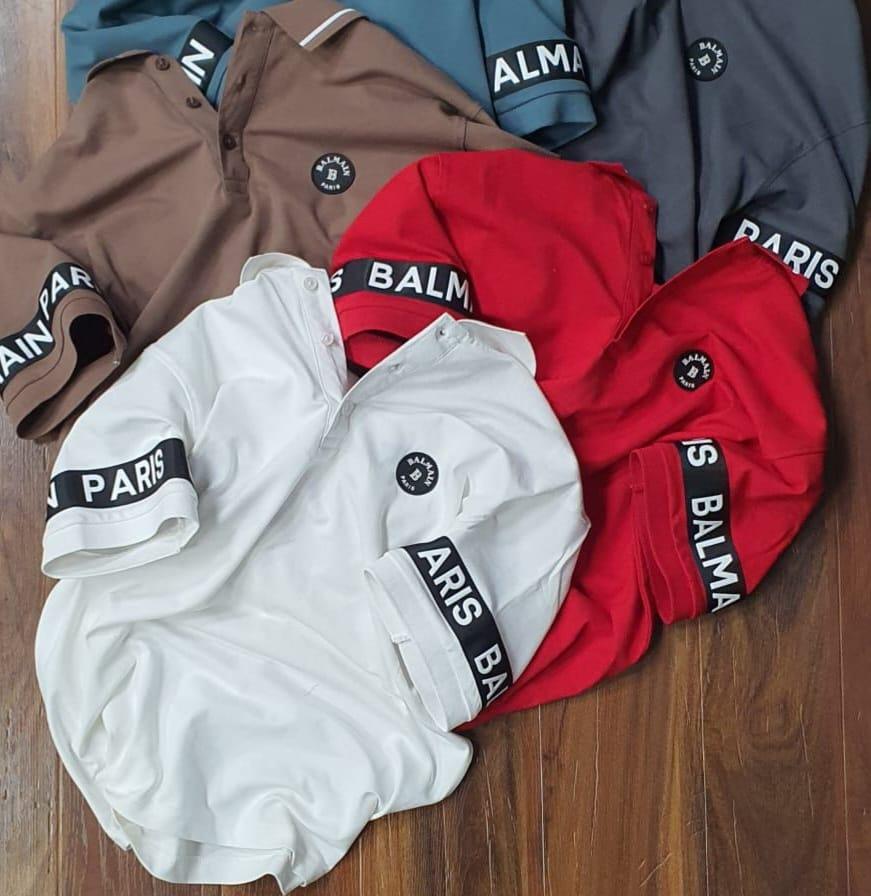 FIRST COPY BALMAIN EXCLUSIVE COTTON LYCRA COLLAR T-SHIRT - Image 7