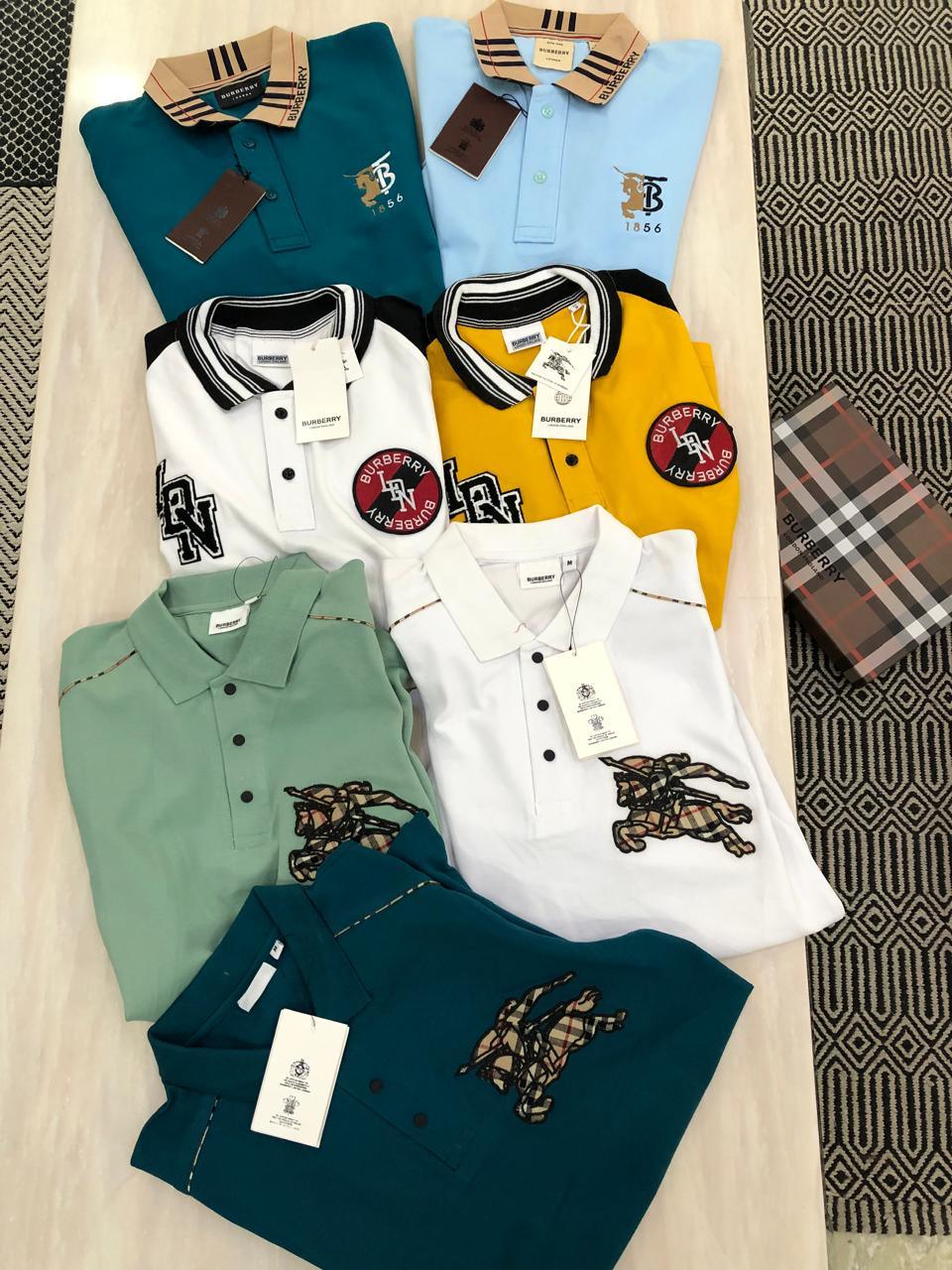 FIRST COPY BURBERRY PREMIUM COTTON LYCRA COLLAR TSHIRTS