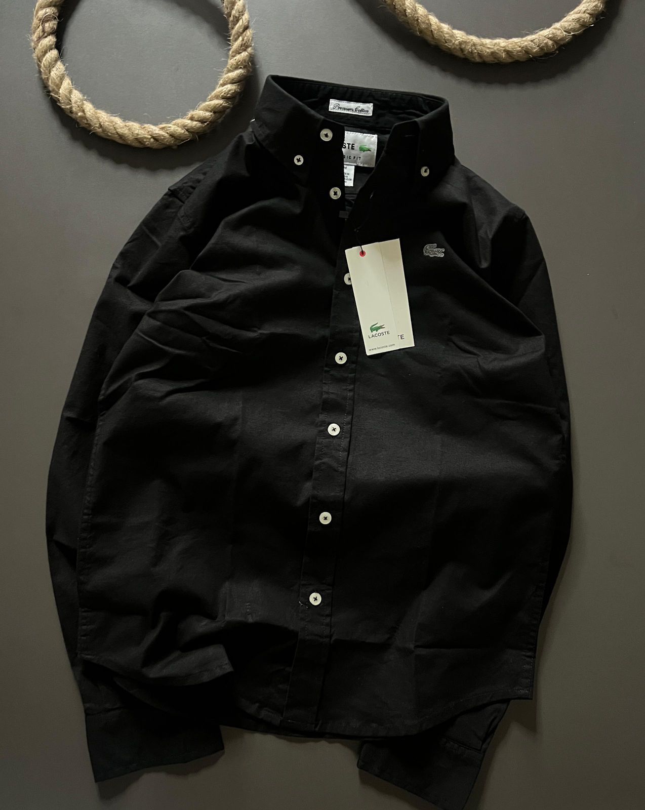 FIRST COPY LACOSTE PLAIN SHIRT OXFORD COTTON LYCRA - Image 5