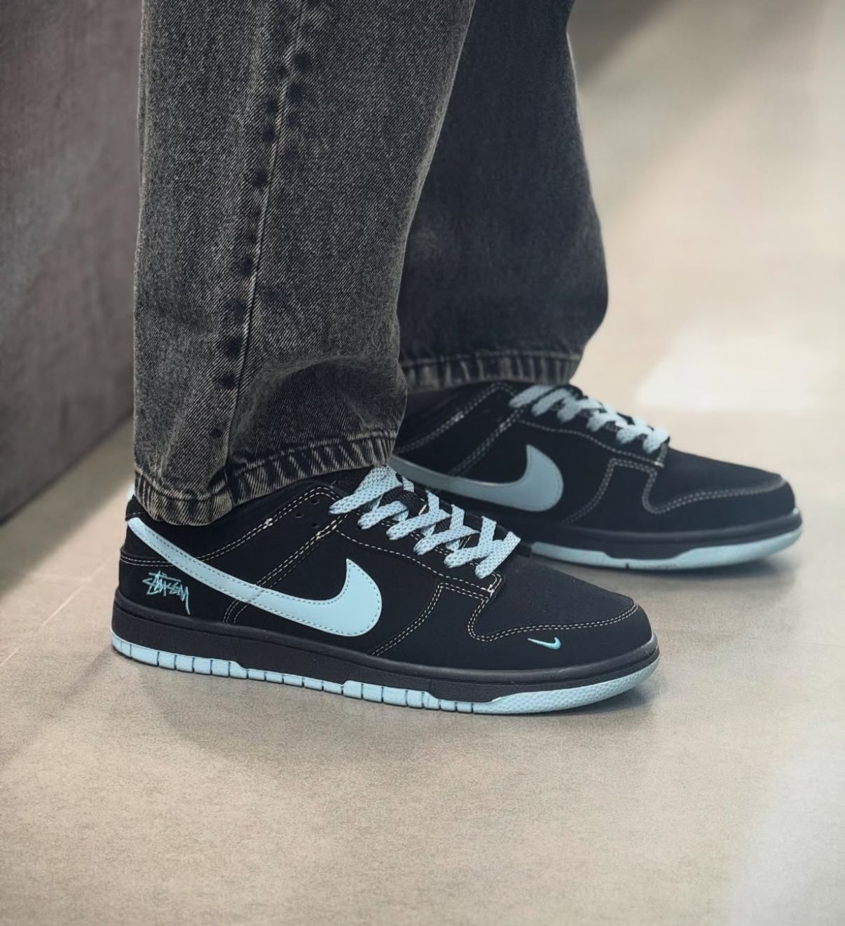 FIRST COPY NIKE SB DUNK STUSSY BLACK WHITE 2025 - Image 4