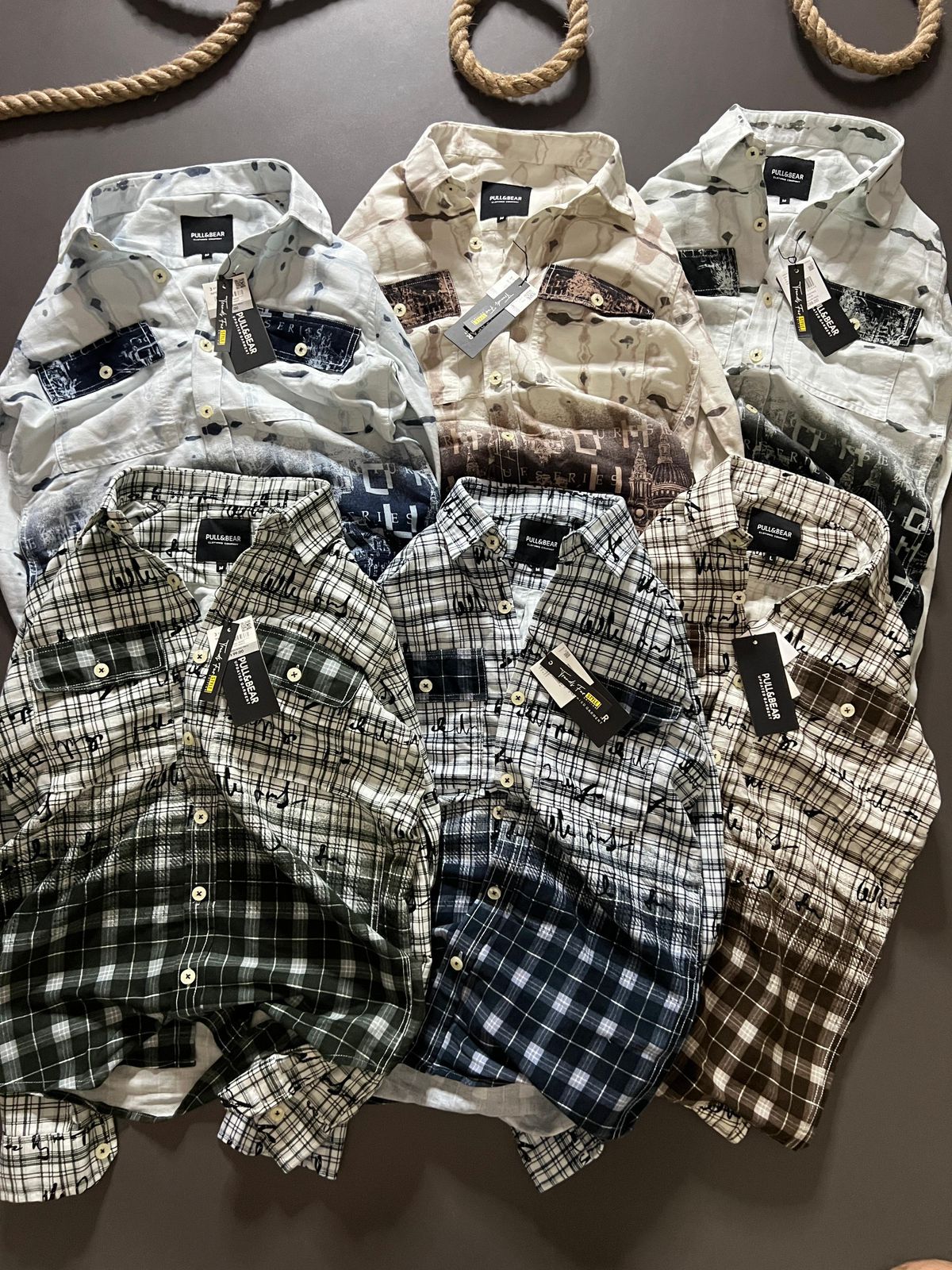 FIRST COPY PULL & BEAR COTTON PRINTS DOUBLE POCKET SHIRT - Image 3