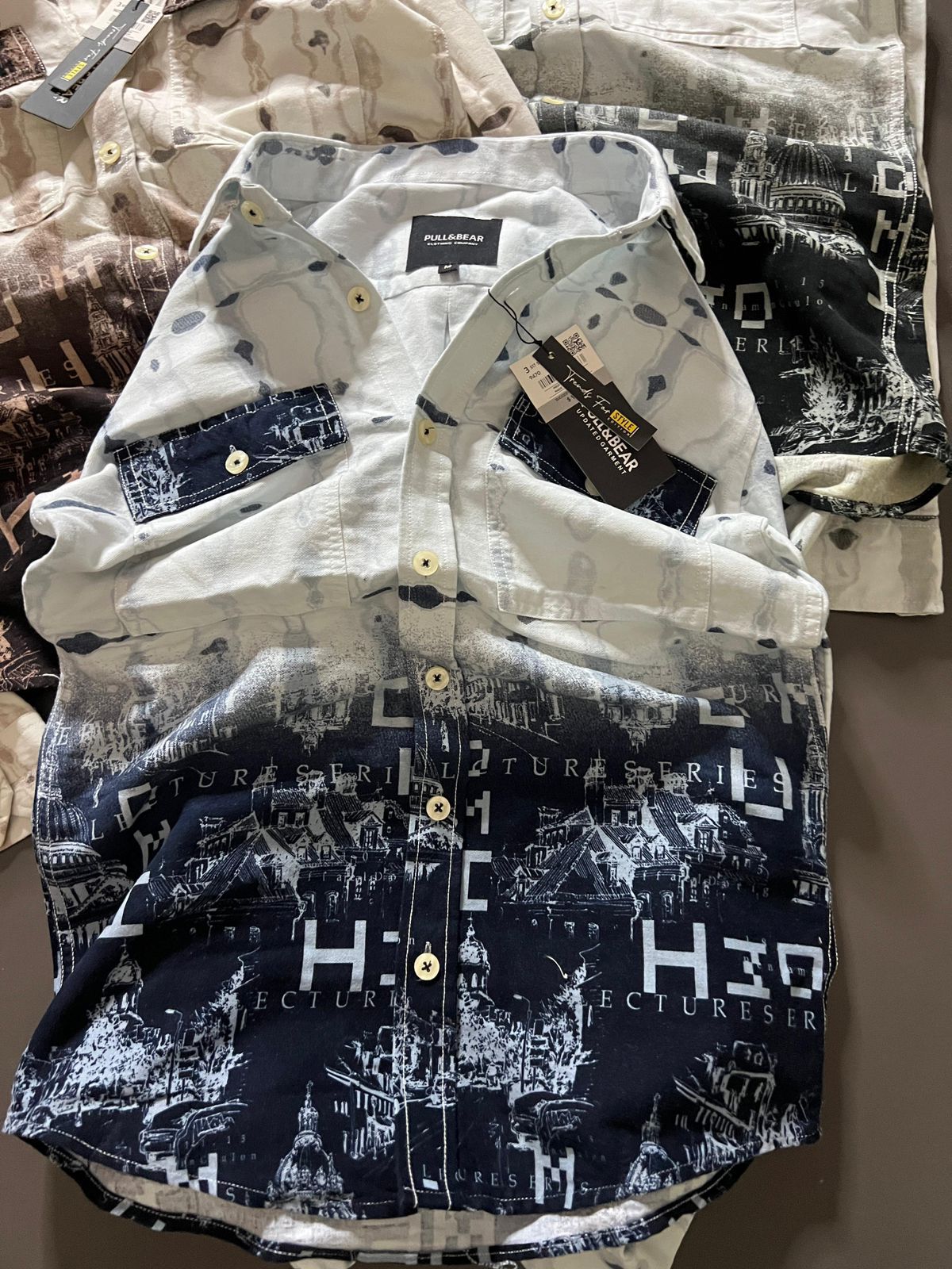 FIRST COPY PULL & BEAR COTTON PRINTS DOUBLE POCKET SHIRT - Image 5