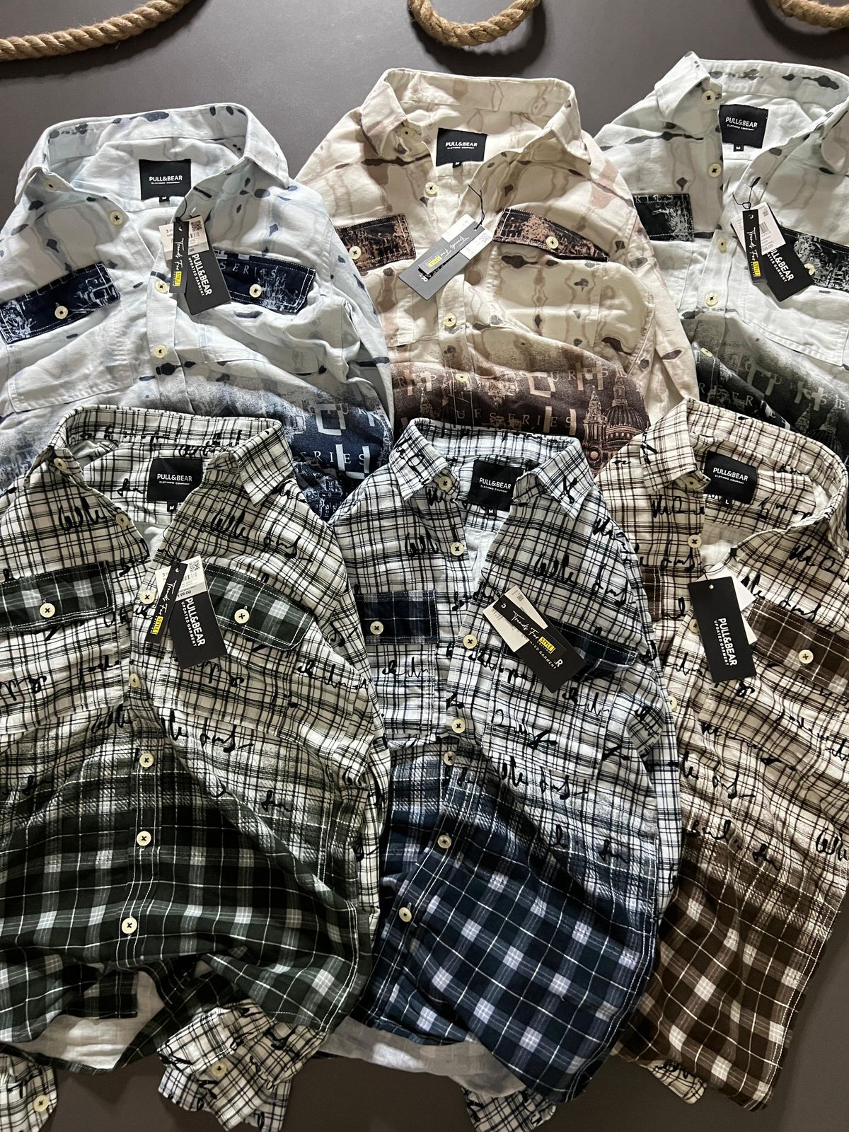 FIRST COPY PULL & BEAR COTTON PRINTS DOUBLE POCKET SHIRT