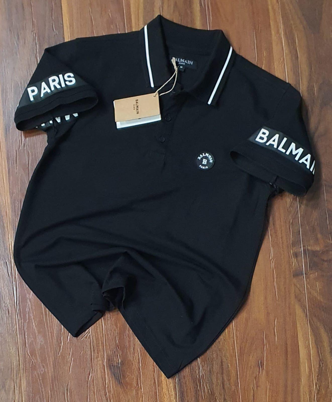 FIRST COPY BALMAIN EXCLUSIVE COTTON LYCRA COLLAR T-SHIRT - Image 2