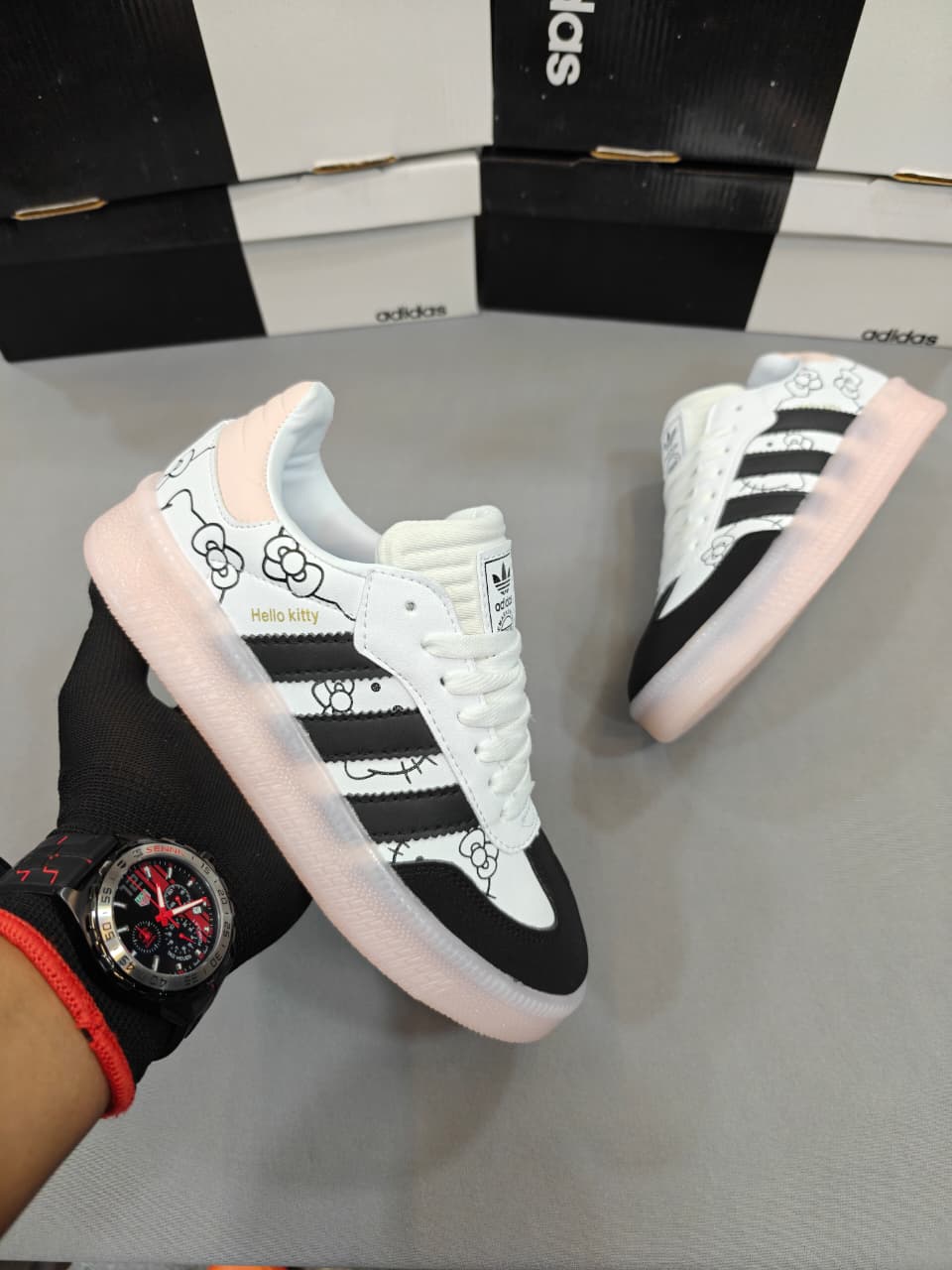 FIRST COPY Adidas Samba Hello Kitty Black pink shoes for girls - Image 5