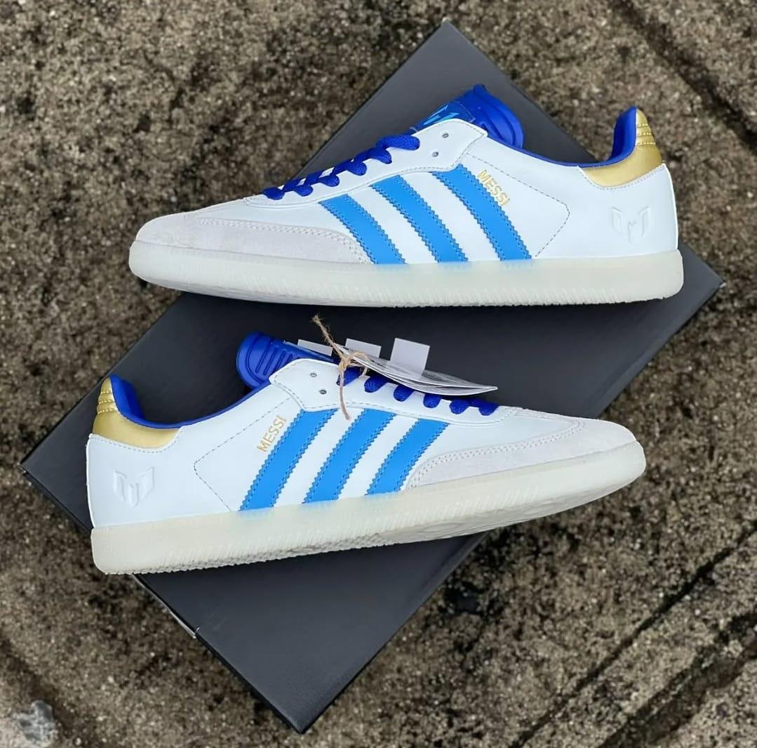 FIRST COPY Adidas Lionel Messi X Samba WhiteBlue Unisex - Image 4