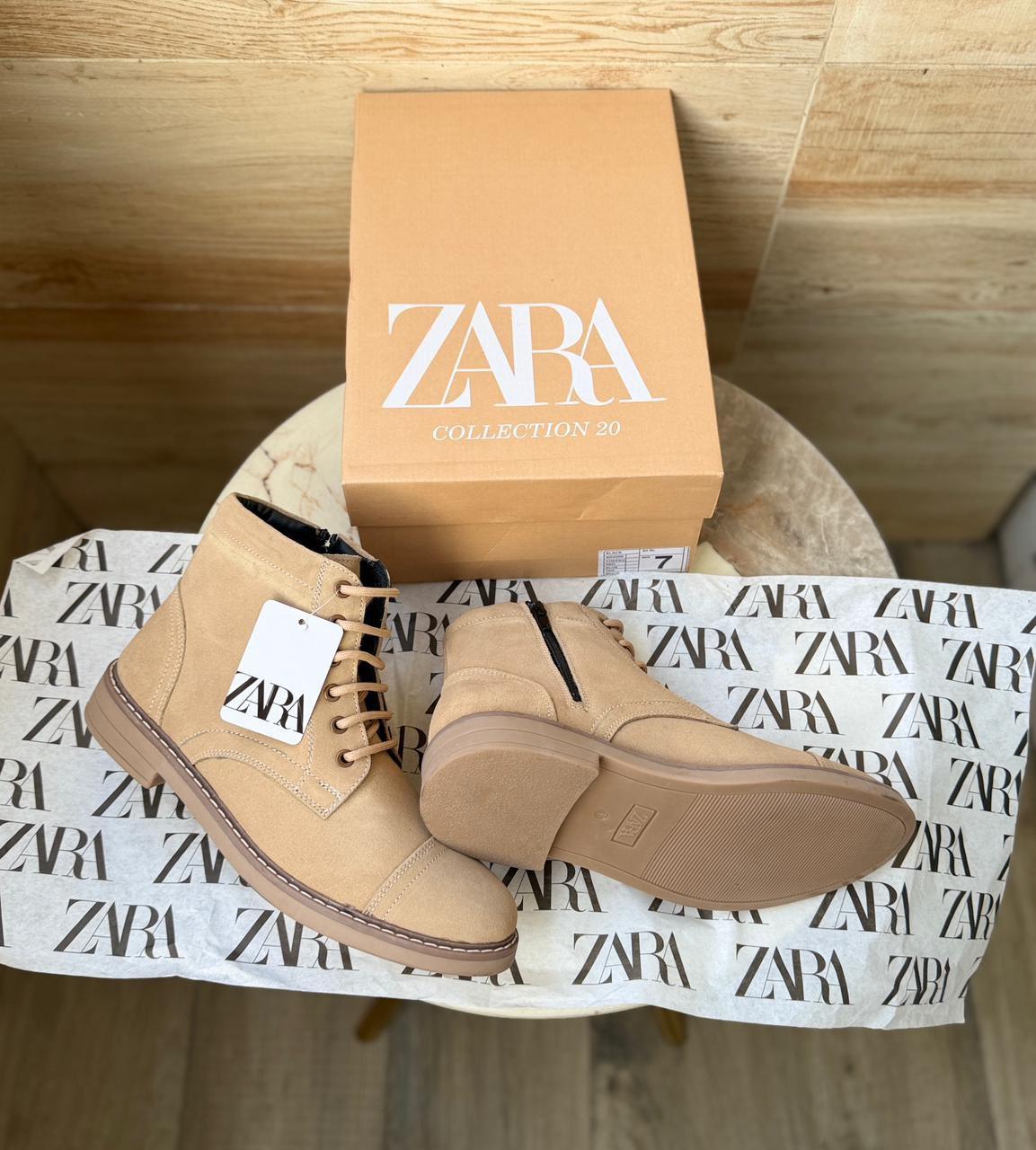 FIRST COPY ZARA-STICHED ZIP SUEDE LEATHER BOOTS