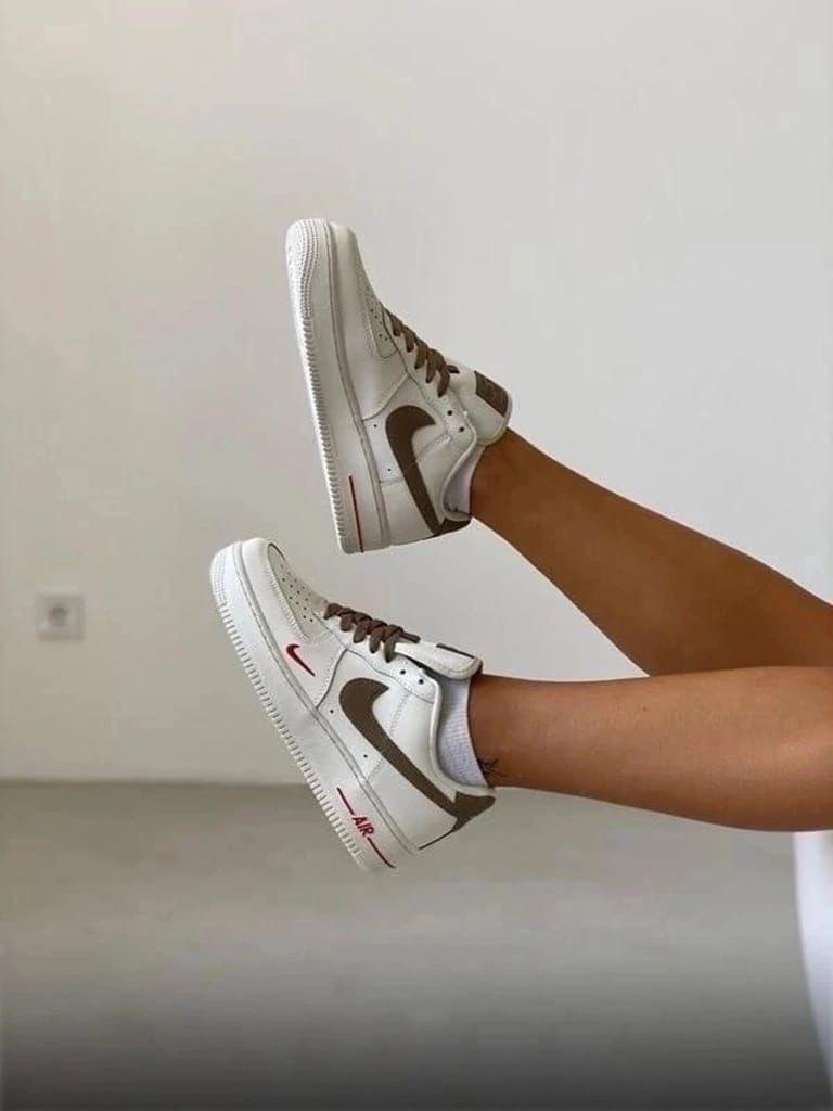 First Copy Nike Air Force 1 White Sneakers with Brown Swoosh - Image 6