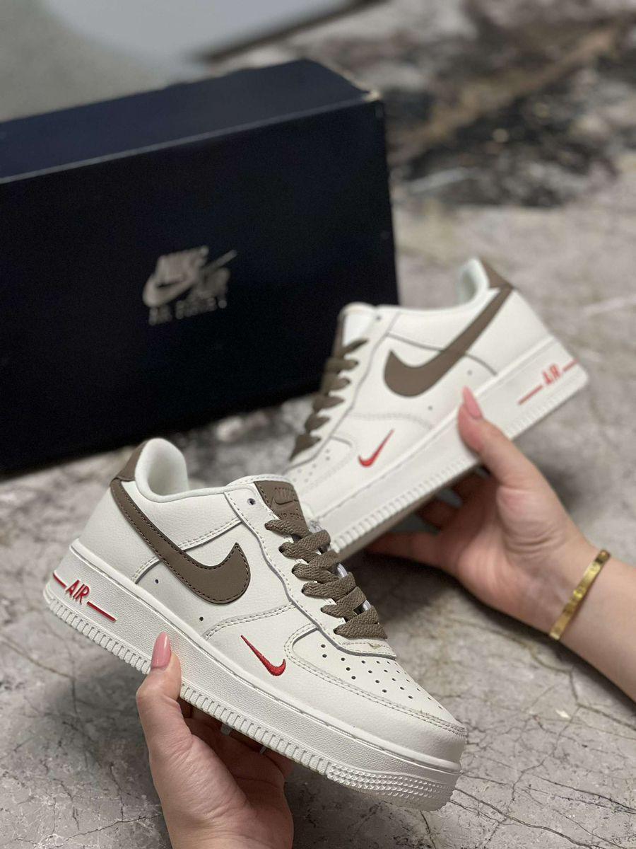 First Copy Nike Air Force 1 White Sneakers with Brown Swoosh - Image 5
