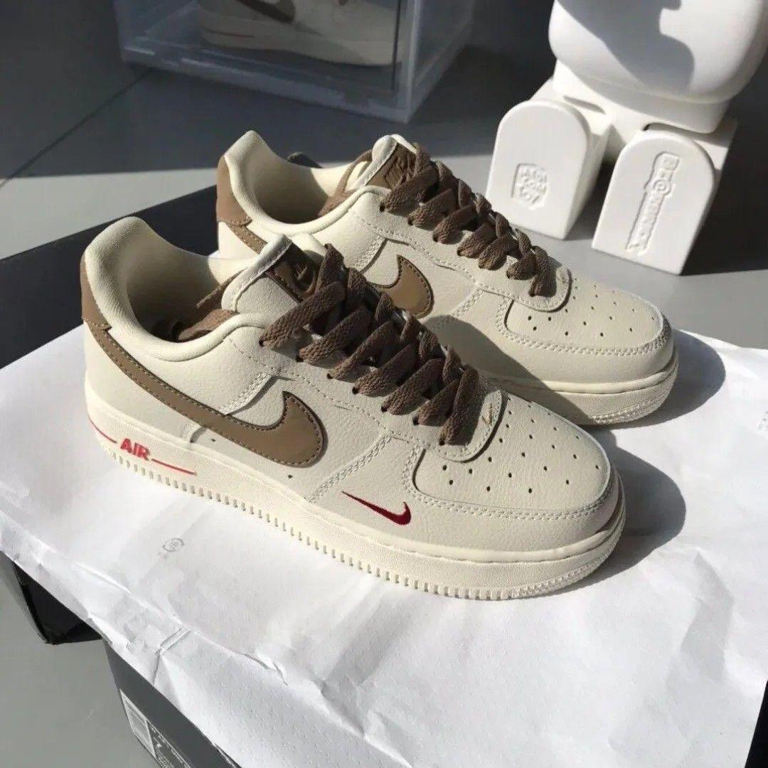 First Copy Nike Air Force 1 White Sneakers with Brown Swoosh - Image 4