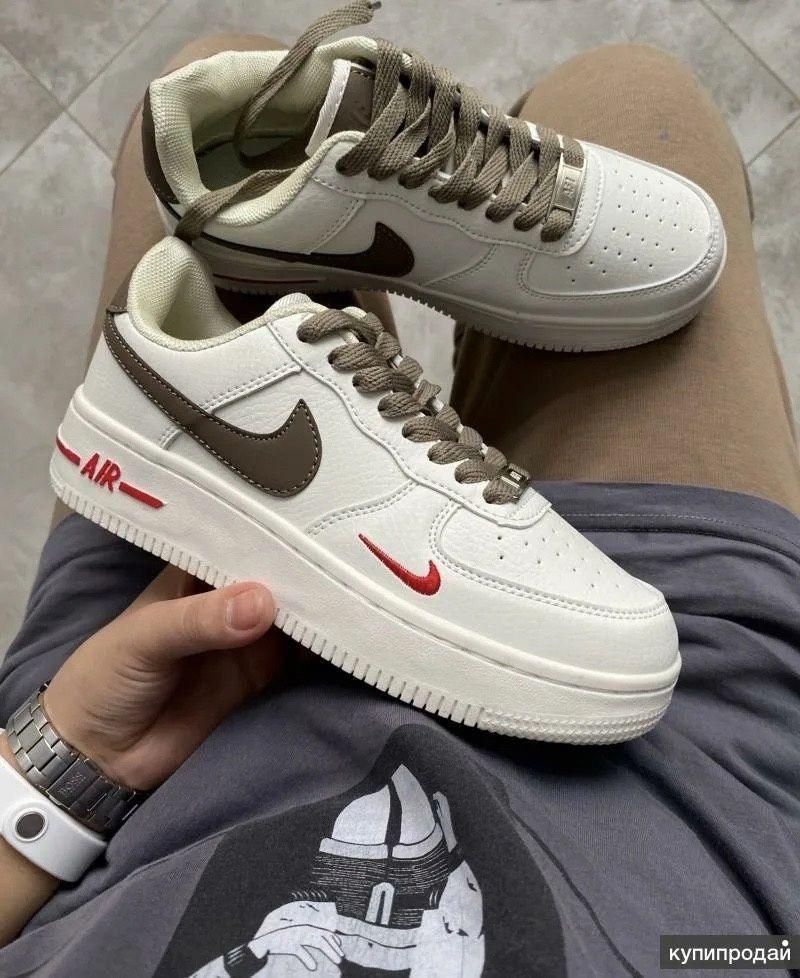 First Copy Nike Air Force 1 White Sneakers with Brown Swoosh - Image 3